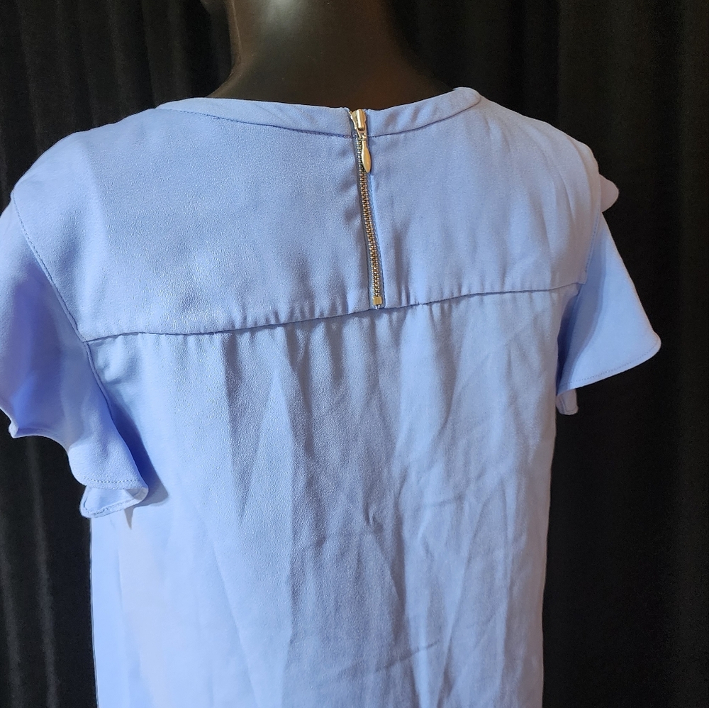 J.CREW WOMEN’S BLUE RUFFLE SLEEVE BLOUSE SIZE 4 SHORT SLEEVE TOP - Picture 7 of 9